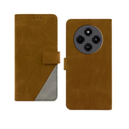 Image of amazon basics Redmi A4 5G Flip Cover | Card Pockets Wallet & Stand | Flip Cover for Redmi A4 5G (Brown with Grey)