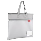Wisdompro Waterproof Zipper Pouch, Large Mesh File Bag with Handle, Durable Triple Pocket Document Storage for Cross Stitch, Puzzle Project, Travel and Office - Grey