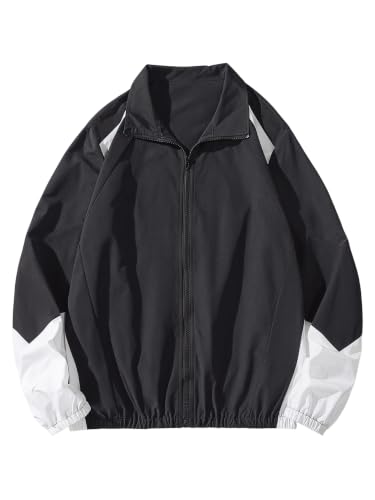 Image of SOLY HUX Men's Varsity Jacket Zipper Color Block Windbreaker Jackets Long Sleeve Coats Streetwear