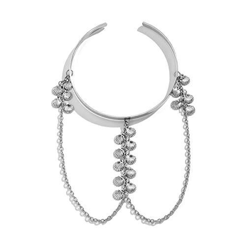 Bethynas Punk Chain Tassel Upper Arm Cuff Cute Butterfly Disc Shell Star Coin Leaf Charm Pendant Arm Bracelet Bangle Open Greek Armlet Beach Wedding Prom Party Accessories For Women(Silver Shell) #TOP1