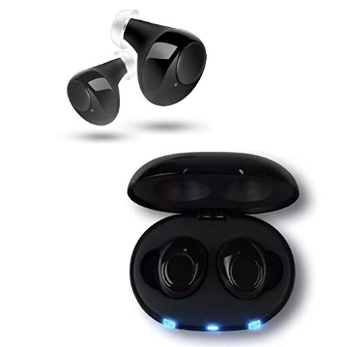 Personal Hearing Aid, in The Canal (ITC) in Ear Hearing Aid, Rechargeable Modern Style Charge Case with Replacement Domes (Pair)