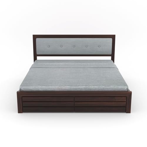 Image of Furniture Sheesham Wood Euro King Size Bed with Box Storage for Bedroom Solid Wood King Box Bed | Finish Color - Walnut, DIY