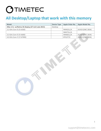 Timetec 8GB Compatible con Apple iMac de Finales de 2015 (27 Pulgadas con Pantalla Retina 5K) DDR3L 1867MHz / 1866MHz PC3L-14900 2Rx8 CL13 1.35V 204 Pin SODIMM Memoria RAM para Mac iMac 17,1