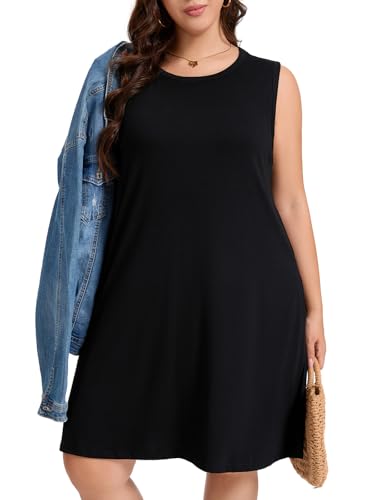 Image of elescat Plus Size Summer Dresses for Women Sleeveless Pockets Beach Tshirt Tank Sundress 2026