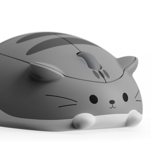 Akko Ratón inalámbrico con diseño de Gato, ratón para Juegos de 3200 PPP, conexión trimodal Bluetooth 3.0/5.0/2.4G, Receptor USB A, Clic silencioso, Ratones de Dibujos Animados (Gray Mimo)