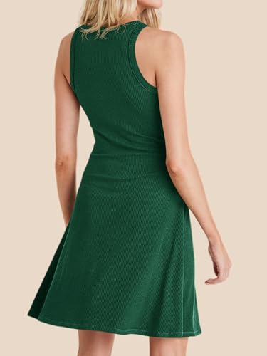 Image of Wenrine Womens Summer Casual Tank Dress Ribbed Knit Sleeveless Crewneck A Line Mini Dresses