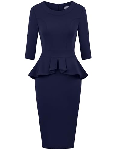 MUXXN Women's 1950s Vintage 3/4 Sleeves Ruffles Bodycon Flattering Casual Formal Pencil Dress