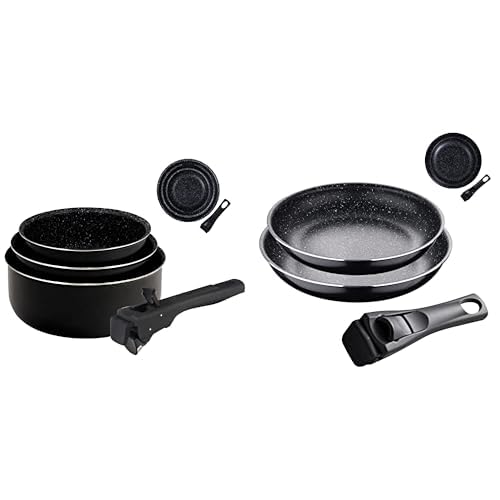 BERGNER Click&Cook Set di 7 padelle e pentole | Manici rimovibili | Rivestimento antiaderente | Compatibile con induzione | In nero