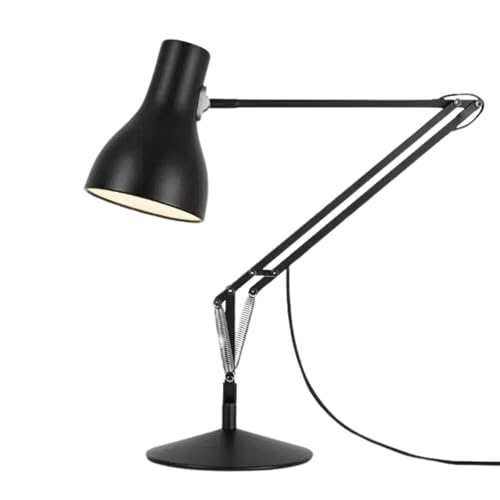 Anglepoise Type 75 Desk Lamp | Large Adjustable Matt Paint Finish Cast Iron Base Aluminum Cover Integrated Shade Switch for Home Decor Essentials Study Bedroom Office Light (Jet Black)