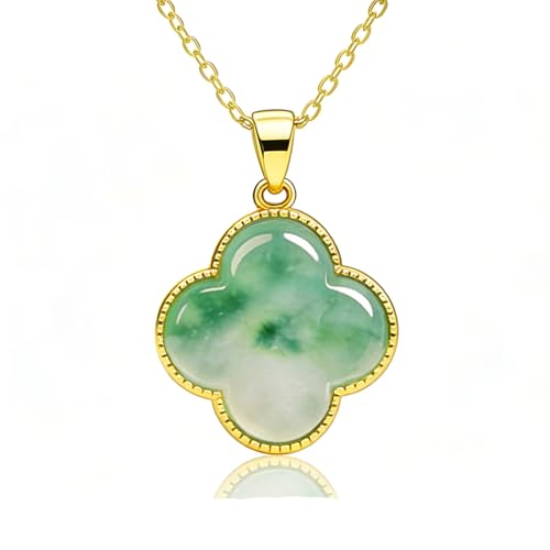 Four Leaf Clover Necklace for Women, Gold Plated Lucky Clover Green Jade Pendant Necklace, 4 Leaf Clover Necklace Mothers Day Gifts for Wife Lover