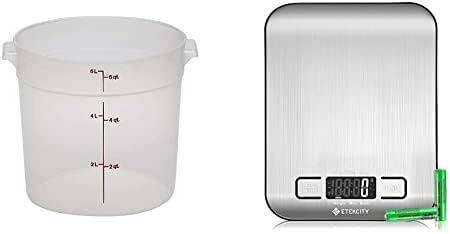 Cambro RFS6PP190 6 Qt Round Container Wirh RFSC6PP190 Translucent Lid & Etekcity Food Kitchen Scale,Medium,304 Stainless Steel