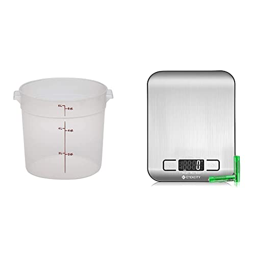 Cambro Rfs6Pp190 6 Qt Round Container Wirh Rfsc6Pp190 Translucent Lid & Etekcity Food Kitchen Scale,Medium,304 Stainless Steel #TOP18