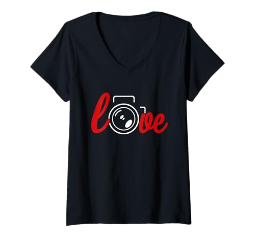 Femme J'aime mon appareil photo - accessoires pour photographes T-Shirt avec Col en V