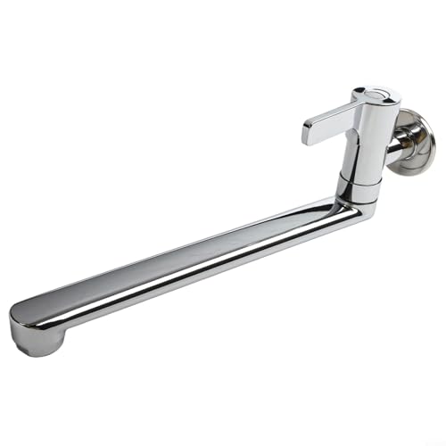 Grifo giratorio de agua fría de acero inoxidable montado en la pared con cuello extendido para fregona de cocina, piscina o balcón, grifo aireador de salpicaduras de una sola manija (25 cm)