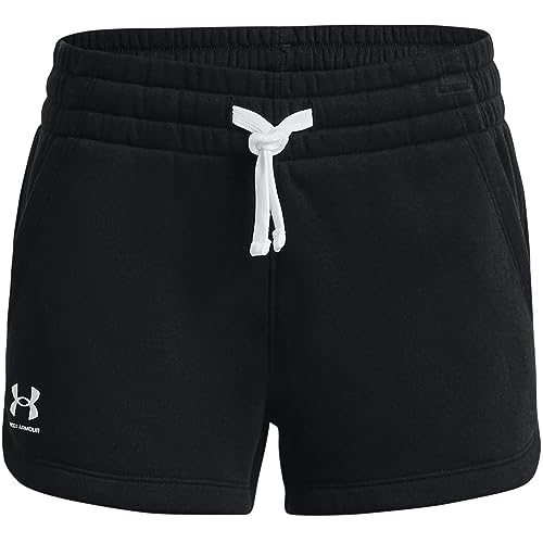 Under Armour Girls Rival Fleece Shorts, Black (001)/White, Youth X-Large