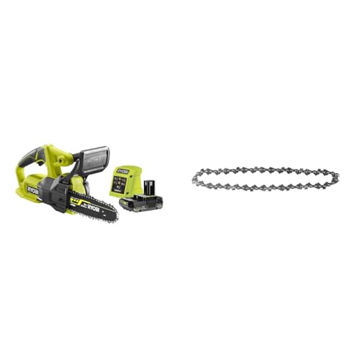 RYOBI - Tronçonneuse compacte 18V - guide 20 cm - tendeur latéral - Livré avec une 2ème chaîne, 1 batterie lithium+ 18V 2,5 Ah et 1 chargeur 1,5 A - RY18CS20A-125/RAC270