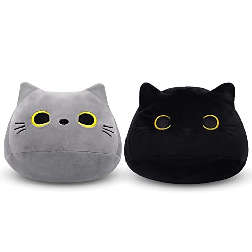 Bekrgwiy 2Pcs Black Cat Plush Toy Gray Cat Plush Toy Pillow, Soft Plush Doll Cat Plushie Cat Pillow, Stuffed Animal Cat Plush For Kids, Baby Plush Toys Cat Shape Design Sofa Pillow Decoration Doll #TOP24