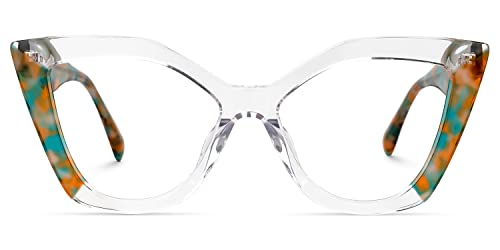 Image of Zeelool Stylish Acetate Cat Eye Glasses Frame with Non-prescription Clear Lens Women Oversized Eyewear Spitler ZJGA100148