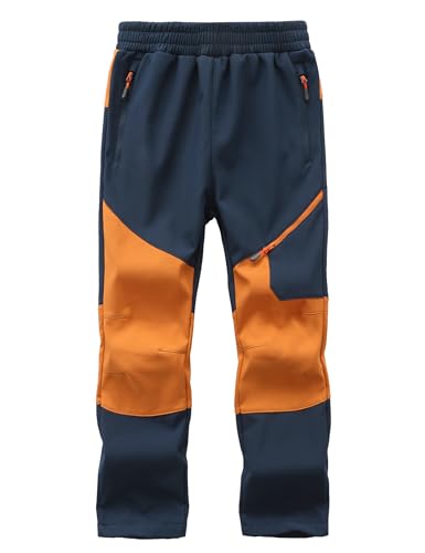 Kids Winter Pants Fleece Lined Waterproof Boys Ski Pants Thermal Outdoor Softshell with Zipper Pockets