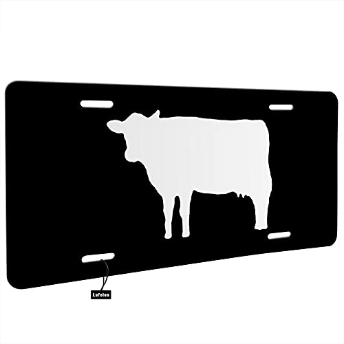 Lefolen White Cow On Black Front License Plate Covers Animal Milk Sacred Mammal Rural Farm Outline Sketch Decorative Car Metal Plates Vanity Tag Aluminum Novelty License Plate 6 X 12 Inch #TOP1