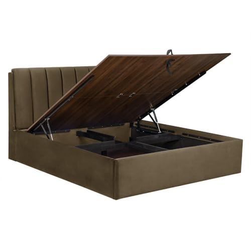 Image of Wakefit Bed | King (78 X 72) Solid Wood Bed, Upholstered, Hydraulic Storage, 3 Year Warranty - Antho - Velvet Stone