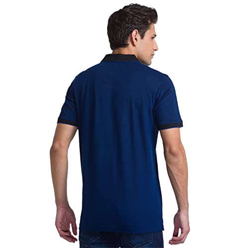 Image of Raymond Men's Pure Cotton Jacquard Pattern Contemporary Fit Polo Collar Polo Neck Half Sleeve Casual T-Shirt