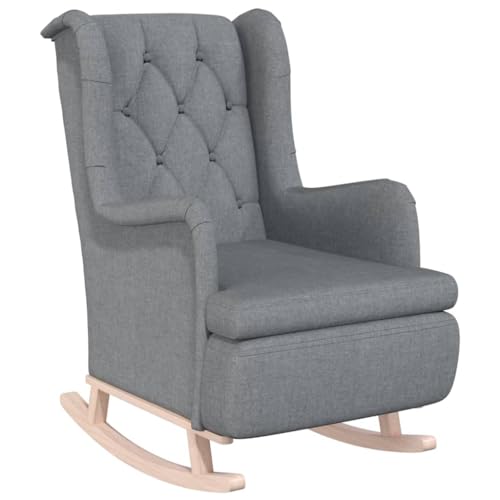 zylophax Sillón mecedora gris claro con patas de madera de caucho, sillón tapizado de tela para salón, sillón de lectura y dormitorio, sillón moderno con cómodo acolchado y diseño estable