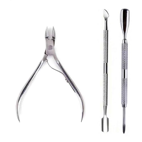Cortaúñas de acero inoxidable, tijeras, alicates, removedor de cutículas, cuchillo de empuje, juego de herramientas de manicura para el cuidado de las uñas, 3 piezas, estilo 2, BH01