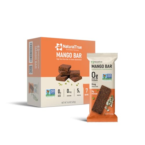 Natural True protein bars low sugar high protein Snack, gluten free, Vegan, Non-GMO, Kosher, Healthy bars, No Palm Oil, plant-based, Made in USA Green Buckwheat Mango Bar (7 Bars)