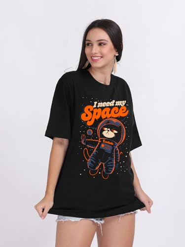 Image of LEOTUDE Women Cottonblend Drop Shoulder Oversized Round Neck Half Sleeve