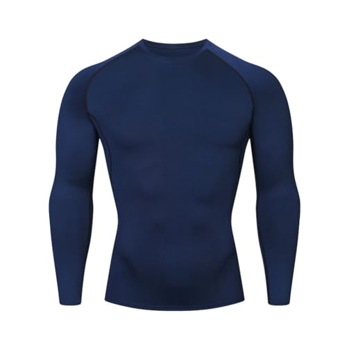 HYCOPROT Camiseta de Compresión Hombre, Camiseta Entrenamiento de Manga Larga Secado Rápido CamisetaDeportiva Transpirable para Entrenar Gimnasio Correr (M, Azul Marino)