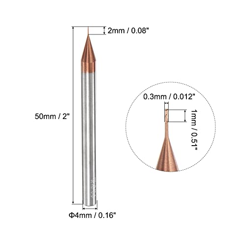 Image of uxcell Square Nose End Mill, 0.3mm Solid Carbide AlTiSin Coated Long Reach CNC Router Bits 2 Flutes Milling Cutter with Extended Neck, 2mm Cutting Length 4mm Shank