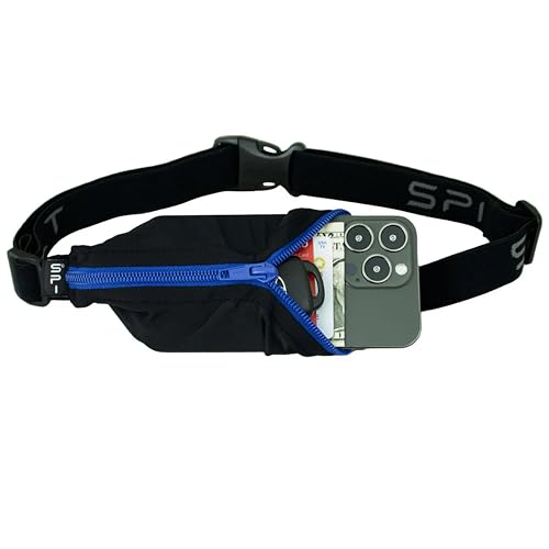 Image of SPIbelt Running Belt Original for Women Men, Phone Holder for Running, Running Fanny Pack, Holder for Phone, Running Waist Pack, Adjustable Waist, [Fits All Phones]. Black with Blue Zipper