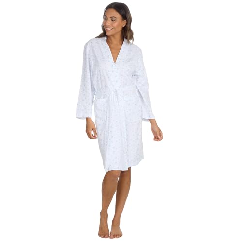 GM Apparel Women’s Kimono Dressing Gown | 100% Jersey Soft Cotton Long Sleeve Robe | Ladies Nightgown Bathrobe with Pockets (UK- L, Blue Floral) - Image 4