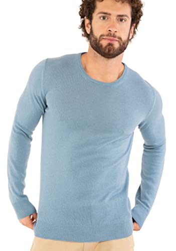 Marine Cashmere - O'Neck 100% cachemira para hombre, jersey con cuello redondo, fabricado en Italia., Himmlisch, XXL