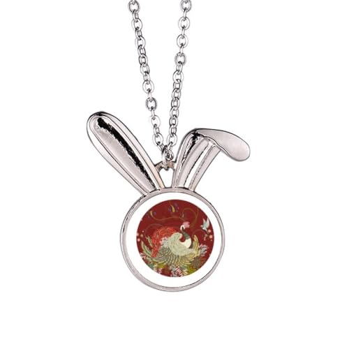 Collier oiseau Ukiyo-e avec pendentif lapin et aile de fleur pour un style poétique