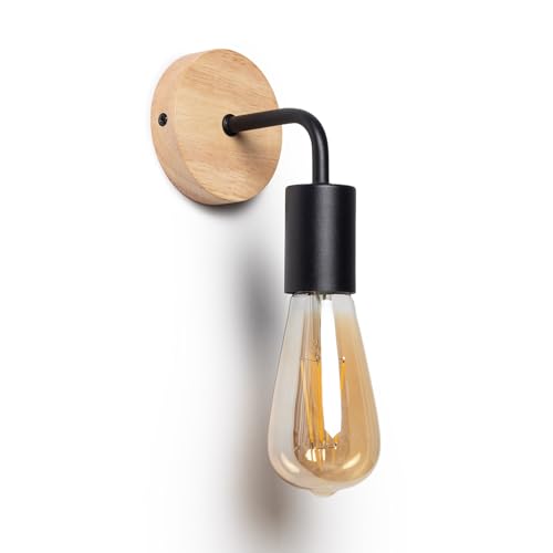 LEDKIA LIGHTING - Lámpara de Pared Jedali | Madera y Metal | Compatible con Bombillas E27 | Diseño Moderno | Para Salón y Dormitorio, Negro, Madera