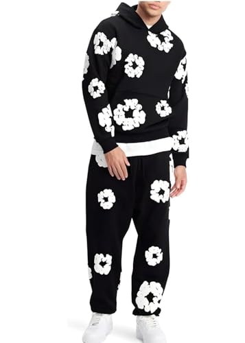 Genérico Chándal for Hombres y Mujeres, Conjunto de Traje Deportivo for Correr de 2 Piezas Chándal de Calle Y2K Hip Hop, Sudadera con Capucha y Pantalones Unisex, Traje Deportivo y cómodo(Nero,M)