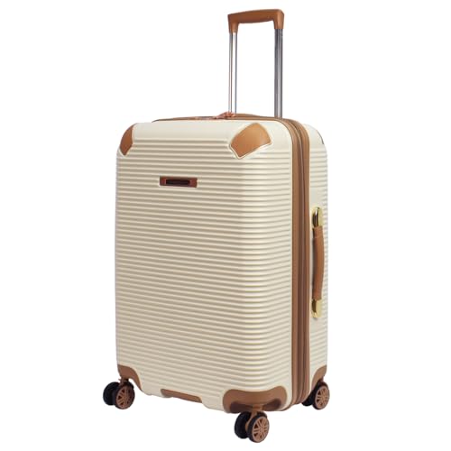 Rocklands® Expandable 4 Wheel ABS-PC Hard Shell Luggage Suitcase TSA Lock (Cream, Medium - 66 x 46 x 27 cm)