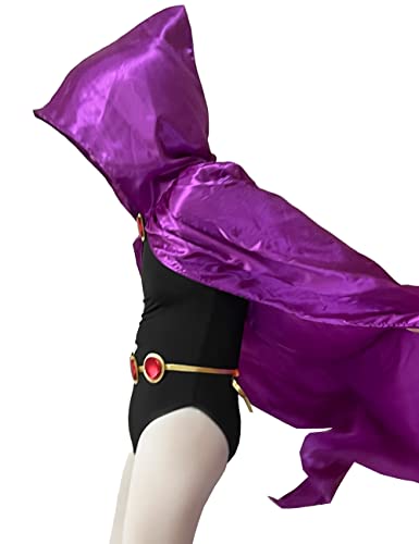 Kids Raven Cosplay Set Of Belt Jumpsuit Cape Stocking Accessories Cosplay Halloween Costume For Teen Kids Girls Aged 3-10 (Purple, Kids 9T-10T) #TOP4