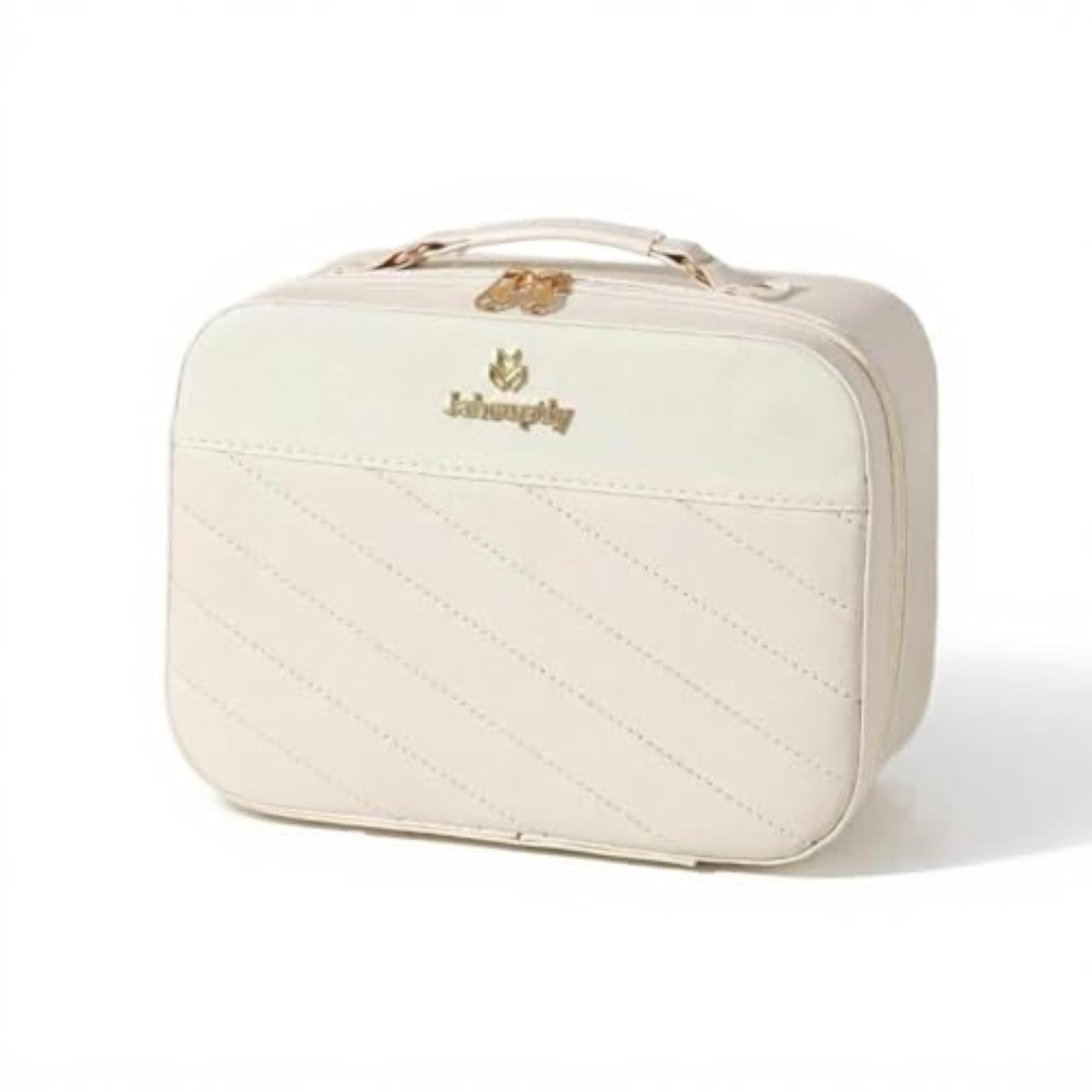 Portable Large Capacity Makeup Bag with Illuminated Mirror, Stripes