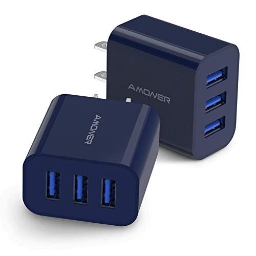 Amoner Wall Charger, Upgraded 2Pack 15W 3-Port USB Plug Cube Portable Wall Charger Plug for iPhone 12/mini/Pro/Max/11/Pro/Xs/XR/X/8/7/Plus, iPad Pro/Air 2/Mini 2, Galaxy10/9, Note10/9, and More