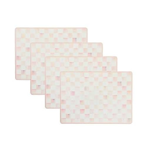 MACKENZIE-CHILDS Cork-Back Placemat Set, Pink-and-White Rosy Check