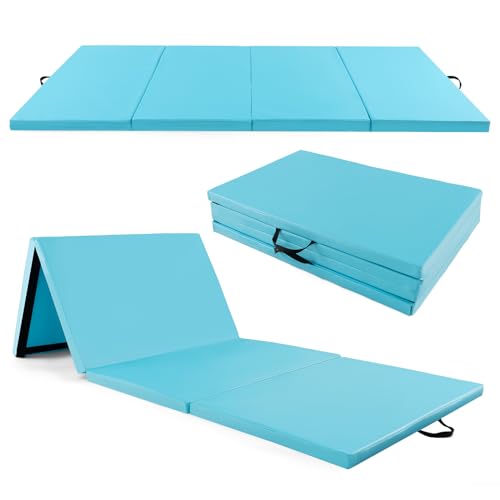 COSTWAY 300 x 120 x 5 cm Weichbodenmatte, Gymnastikmatte klappbar, Turnmatte aus PU mit Kletterverschluss & Tragegriffen, Fitnessmatte Yogamatte Zuhause für Gymnastik, Yoga