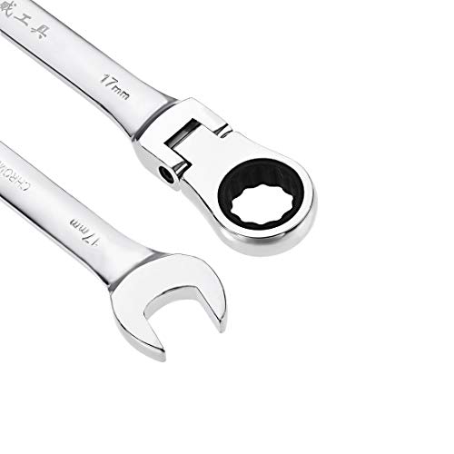 Uxcell 17Mm Flex-Head Ratcheting Combination Wrench Metric 72 Teeth 12 Point Ratchet Box Ended Spanner Tools, Cr-V #TOP2