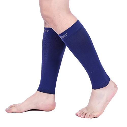 Image of Doc Miller Calf Compression Sleeve - 1 Pair 20-30mmHg Support (Dark Blue, Large) | Graduated Support for Running, Shin Splints, Calf Strain, Knee High, Small to 6XL Plus Size