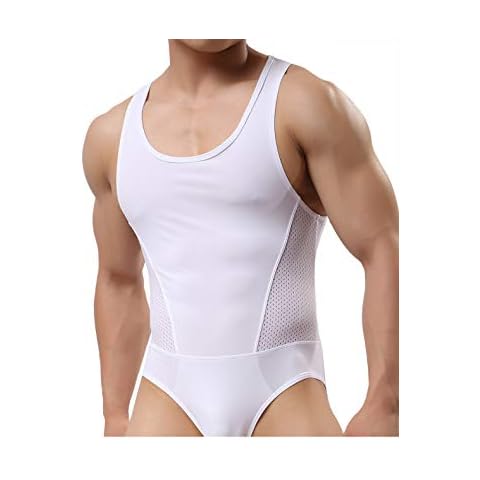 BRAVE PERSON Men's Figure-shape Bodysuits Elastic Workout Clothes Swimwear, Fitness, Cycling 2241 (XL / 33"-38'', White) Cover