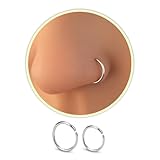 HY DOT 2pcs Silver Nose Ring 20g Piercing Jewellery, 6mm + 8mm Nose Rings hoop Thin Snug Tiny Nose Ear Lip ring Tragus Septum Piercing Jewellery, 316L Surgical Steel Women Girl's Gift