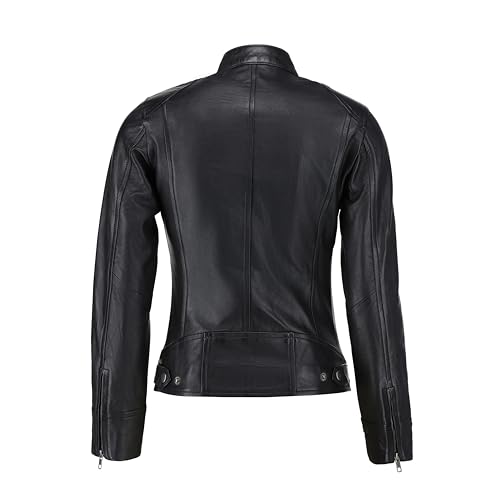 Women's Black Real Leather Moto Jacket | Soft Cafe Racer Lambskin Jacket2