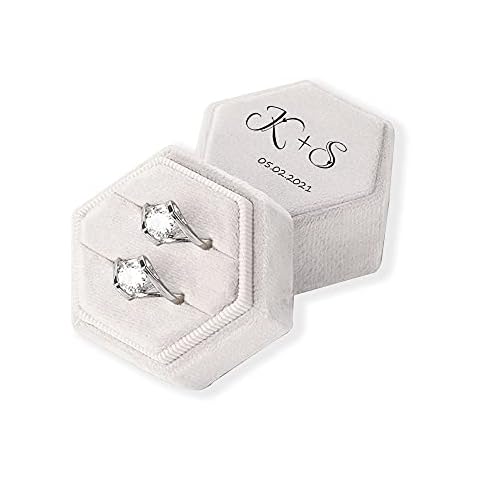 Personalized Velvet Ring Box Hexagon Wedding Ring Box Engagement Ring Bearer Box Custom Name and Date 6 Fonts Available Double Slot Ring Box for Wedding Ceremony Cover